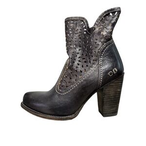 Bed Stu Irma Booties Cobbler Black Distressed Leather Perforated Laser Cut  8.5